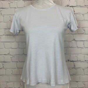 Lake Pima Cotton Pajama Top Size XS White Blue Stripe Short Sleeve